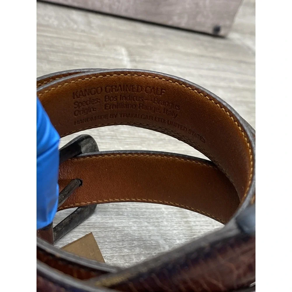 Trafalgar Kango Calf Belt Mens 34 Brown Leather Handmade‎ USA Dress Buckle